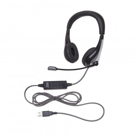 NeoTech 1025MUSB On-Ear Stereo Headset with Gooseneck Microphone, USB Plug, Black/Silver