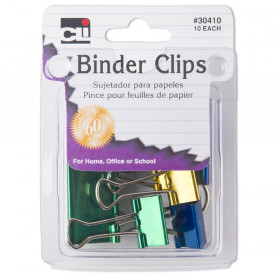 Binder Clips, Assorted sizes & colors, Pack of 10