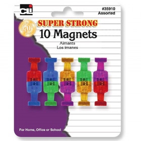 Magnets - Push Pin Style, Super Strong - Assorted Colors - 10/Cd