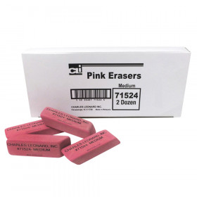 Natural Rubber Wedge Pink Erasers, Medium, 24/Box