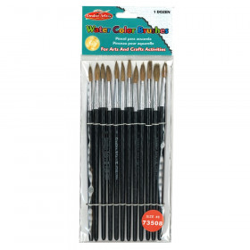 Water Color Paint Brushes with Round Pointed Tip, # 8, 0.81 Inch, Camel Hair, Black Handle, 12/Pack