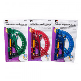 Compass Safety and 6" Swing Arm Protractor, Assorted Colors, Pack of 12
