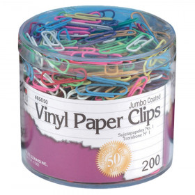 Vinyl Coated Paper Clips, Jumbo Size, Assorted Colors, 200/Box
