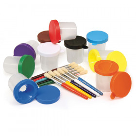 Paint Cups with Brushes, 10 Assorted Colors, 7-1/4" Brushes & 3" Dia. Cups, 20 Pieces