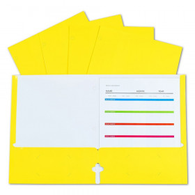 2-Pocket Laminated Paper Portfolios with 3-Hole Punch, Yellow, Box of 25