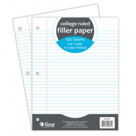Filler Paper, College Ruled, 8" x 10-1/2", White, 100 Sheets
