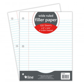 Filler Paper, Wide Ruled, 8" x 10-1/2", White, 100 Sheets