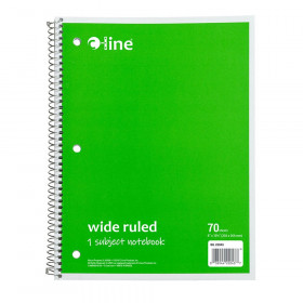 1-Subject Notebook, 70 Page, Wide Ruled, Green