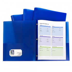 Two-Pocket Heavyweight Poly Portfolio Folder with Prongs, Blue, Pack of 10