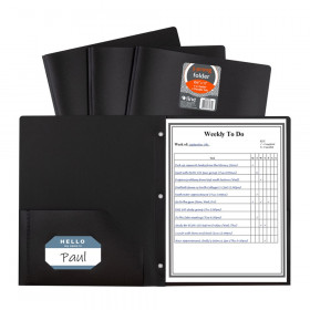 Two-Pocket Heavyweight Poly Portfolio Folder with Prongs, Black, 1 Each