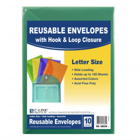 XL Reusable Envelopes, Hook and Loop Closure, 8 1/2 x 11, Assorted Colors, Pack of 10