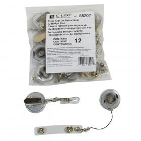C-Line Retracting ID Card Reels, Spring Clip, Clear, Pack of 12
