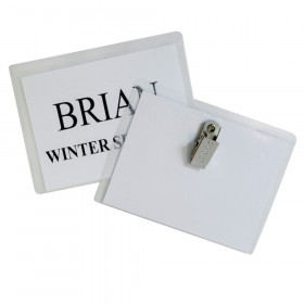 Clip Style Name Badge Holder Kit, Sealed Holders with Inserts, 3-1/2" x 2-1/4", Box of 50