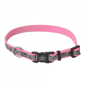 Lazer Brite Pink Hearts Reflective Adjustable Dog Collar - 8"-12" Long x 3/8" Wide