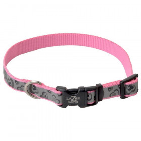 Lazer Brite Pink Hearts Reflective Adjustable Dog Collar - 12"-18" Long x 5/8" Wide