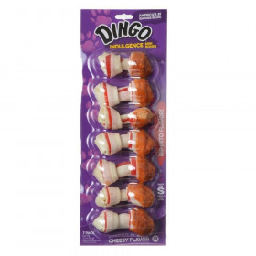 Dingo Indulgence Cheese Flavor Meat & Rawhide Chews (No China Sourced Ingredients) - Mini - 7 Pack (2.5" Bones)