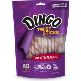 Dingo Twist Sticks Rawhide Chew with Chicken in the Middle - 6" Long (50 Pack)