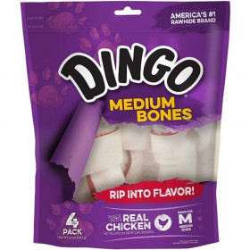 Dingo Meat in the Middle Rawhide Chew Bones - Medium - 6" (4 Pack)
