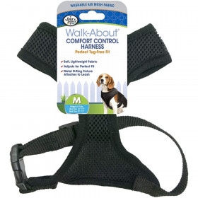 Four Paws Comfort Control Harness - Black - Medium - For Dogs 7-10 lbs (16"-19" Chest & 10"-13" Neck)