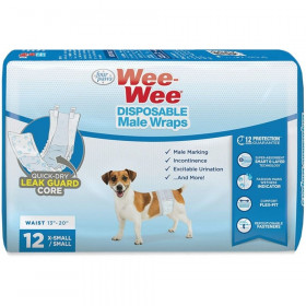 Four Paws Wee Wee Disposable Male Dog Wraps - X-Small/Small - 12 Pack - (Fits Waists up to 15")