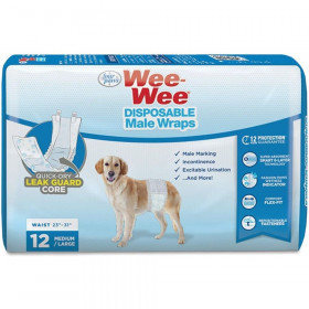 Four Paws Wee Wee Disposable Male Dog Wraps - Medium/Large - 12 Pack - (Fits Waists 15"-29.5")