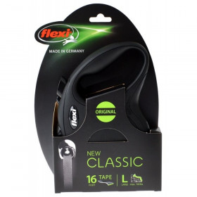 Flexi New Classic Retractable Tape Leash - Black - Large - 16' Tape (Pets up to 110 lbs)
