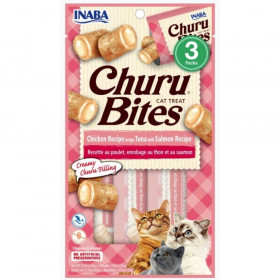 Inaba Churu Bites Cat Treat Chicken Recipe wraps Tuna with Salmon Recipe - 3 count