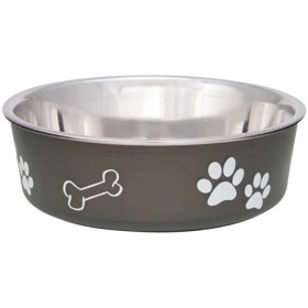 Loving Pets Stainless Steel & Espresso Dish with Rubber Base - Small - 5.5" Diameter