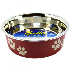 Loving Pets Stainless Steel & Merlot Dish with Rubber Base - Small - 5.5" Diameter