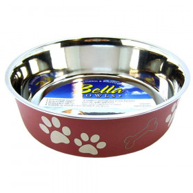 Loving Pets Stainless Steel & Merlot Dish with Rubber Base - Large - 8.5" Diameter