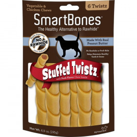 SmartBones Stuffed Twistz Chicken and Peanut Butter Rawhide Free Dog Chew - 6 count