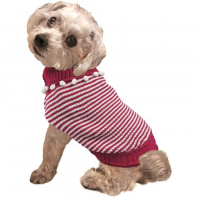 Fashion Pet Pom Pom Stripe Dog Sweater Raspberry - X-Small