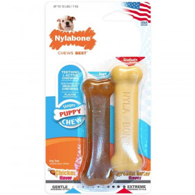 Nylabone Puppy Chew Petite Twin Pack - Chicken & Peanut Butter Nylon Chews - 3.75" Chews - 2 Pack - (For Puppies up to 15 lbs)