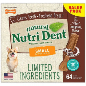 Nylabone Natural Nutri Dent Filet Mignon Dental Chews - Limited Ingredients - Small - 64 count