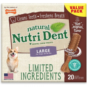 Nylabone Natural Nutri Dent Filet Mignon Dental Chews - Limited Ingredients - Large - 20 Count