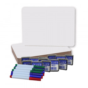 Dry Erase Boards (9" x 12"), Colored Pens, and Erasers, 12 of Each