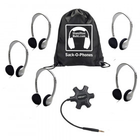 Galaxy Econo-Line of Sack-O-Phones with 5 Personal-Sized HA2 Headphones, Starfish Jackbox and Carry Bag