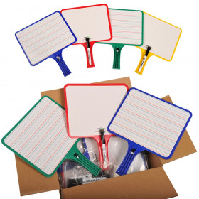Blank/Lined 2-Sided Rectangular Dry Erase Paddles with Markers, Class Set of 10