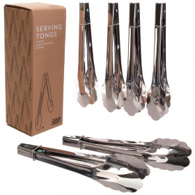 6-pack Stainless Steel Serving Tongs, 9",6-pack Stainless Steel Serving Tongs
