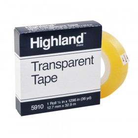 Transparent Tape, 1/2" x 1296" Per Roll, 1" Core