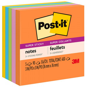 Super Sticky Notes, 3 in x 3 in, Energy Boost Collection, 5 Pads/Pack