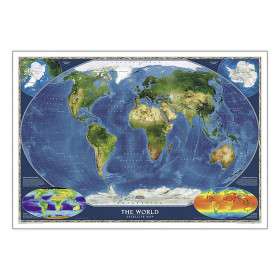 World Satellite Map, Laminated, 43.5" x 30.5"