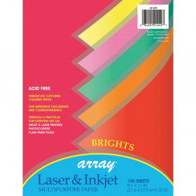 Bright Multi-Purpose Paper, 5 Assorted Colors, 20 lb., 8-1/2" x 11", 100 Sheets