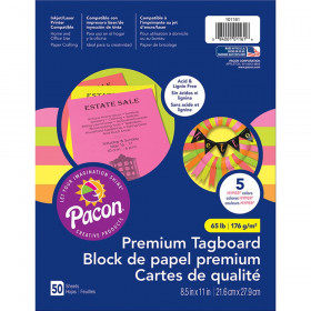Premium Tagboard, 5 Assorted Hyper Colors, 8-1/2" x 11", 50 Sheets