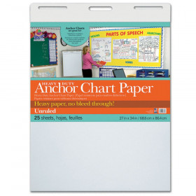 Heavy Duty Anchor Chart Paper, Non-Adhesive, White, Unruled 27" x 34", 25 Sheets