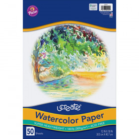 Watercolor Paper, White, 140 lb., 12" x 18", 50 Sheets