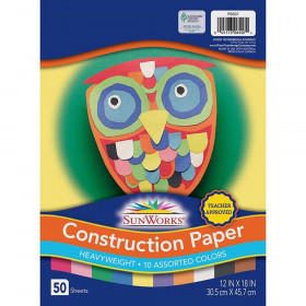 Construction Paper, 10 Assorted Colors, 12" x 18", 50 Sheets