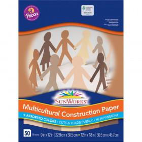 Multicultural Construction Paper, 5 Assorted Colors, 9" x 12", 50 Sheets