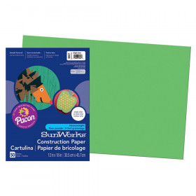 Construction Paper, Bright Green, 12" x 18", 50 Sheets