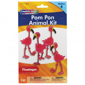 Pom Pon Animal Kit, Flamingos, 2" x 2.75" x 5.25", 1 Kit Makes 4 Animals